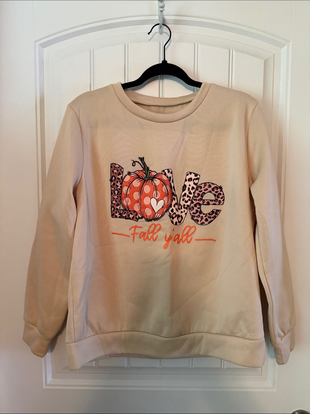 SHEIN Cream 'Love' Pumpkin Crewneck Sweater